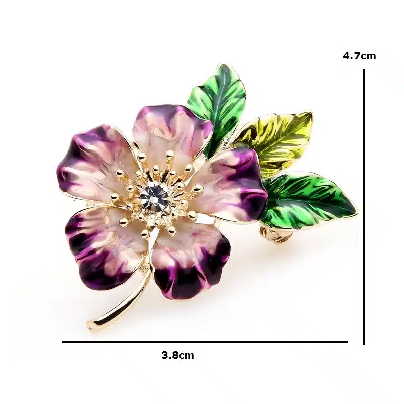 Wuli&baby Enamel Sparkling Flowers Wedding Brooches For Women Alloy Purple Flower Green Leaves Pins Christmas Gifts 10