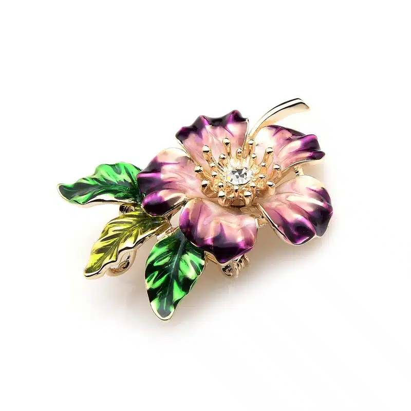 Wuli&baby Enamel Sparkling Flowers Wedding Brooches For Women Alloy Purple Flower Green Leaves Pins Christmas Gifts 11