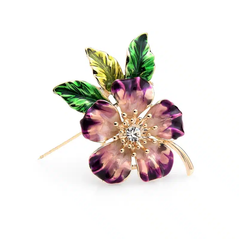 Wuli&baby Enamel Sparkling Flowers Wedding Brooches For Women Alloy Purple Flower Green Leaves Pins Christmas Gifts 12