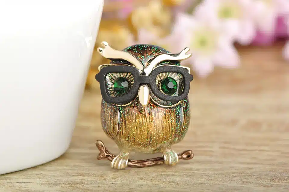 Kawaii Owl With Glasses Shape Brooch Bright Enamel Esmalte Bird Animal Clothing Accessories Women Brooches Hijab Pins Clips Gift 14