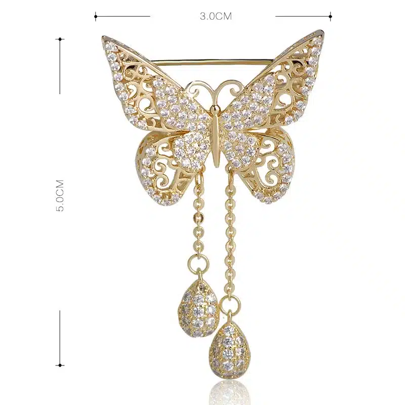 Top Quality Cubic Zirconia Butterfly Brooch For Women Gold Color What Drop Tassel Classic Wedding Decoration Animal Corsage Pins 16