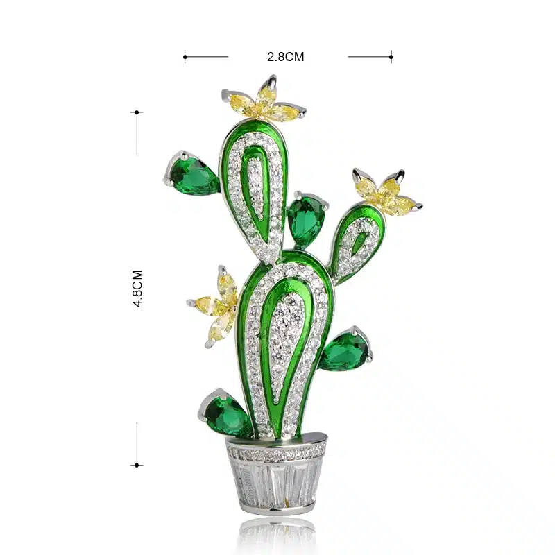 Funmor Cactus Shape Plant Flower Brooches For Women Men Cubic Zircon Wedding Party Jewelry Hijab Pins Clothes Suit Accessories 1