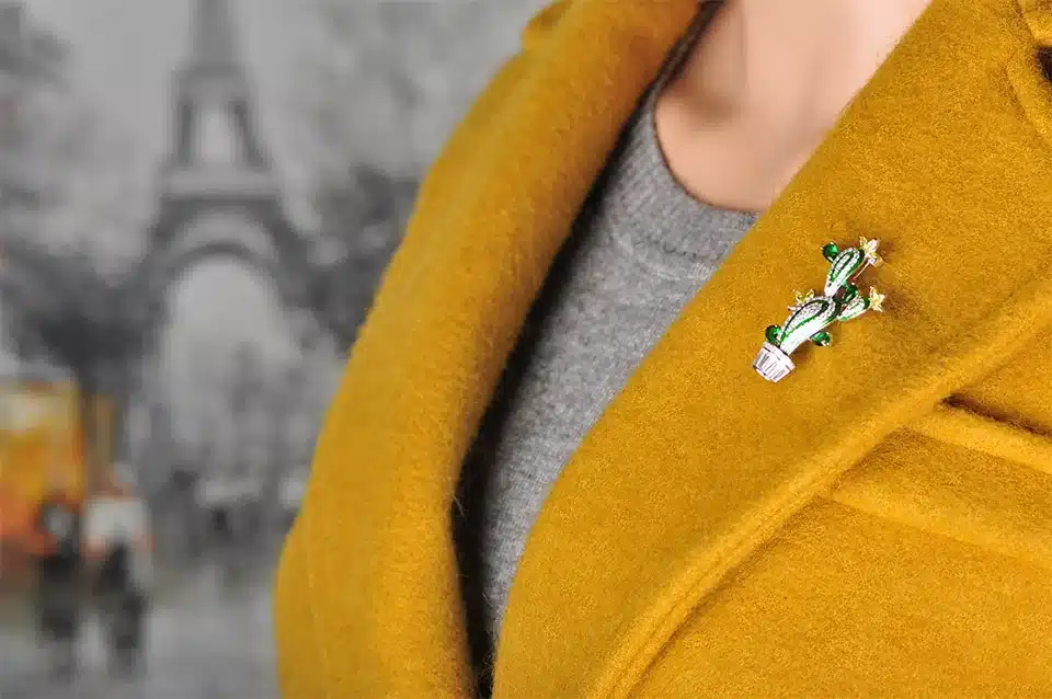 Funmor Cactus Shape Plant Flower Brooches For Women Men Cubic Zircon Wedding Party Jewelry Hijab Pins Clothes Suit Accessories 2