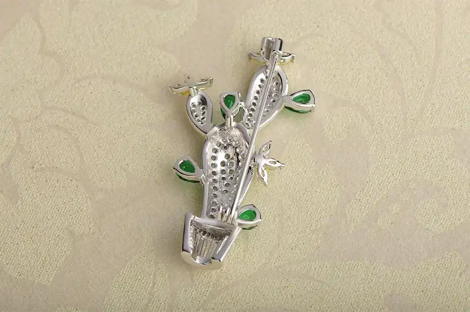 Funmor Cactus Shape Plant Flower Brooches For Women Men Cubic Zircon Wedding Party Jewelry Hijab Pins Clothes Suit Accessories 5