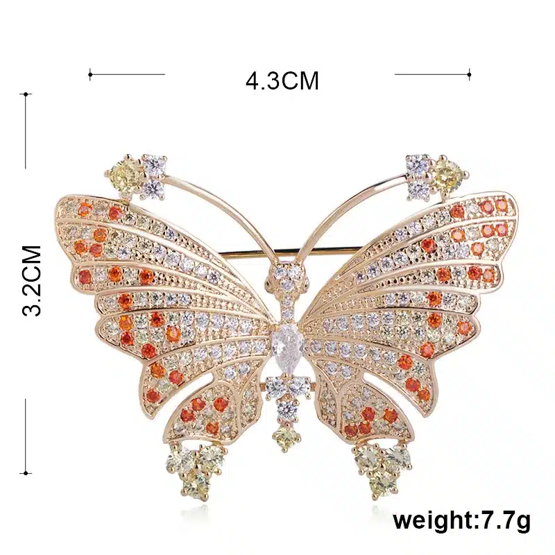 FUNMOR Luxurious Micro Paved Cubic Zircon Butterfly Brooch Badge Gold Color Copper Insect Animal Brooches Pin Women Scarf Buckle 1
