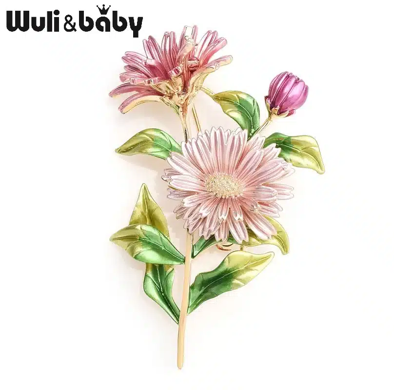 Wuli&baby Pink Daisy Bouquet Enamel Brooches Metal Flowers Weddings Banquet Brooch Pins For Women And Men 9