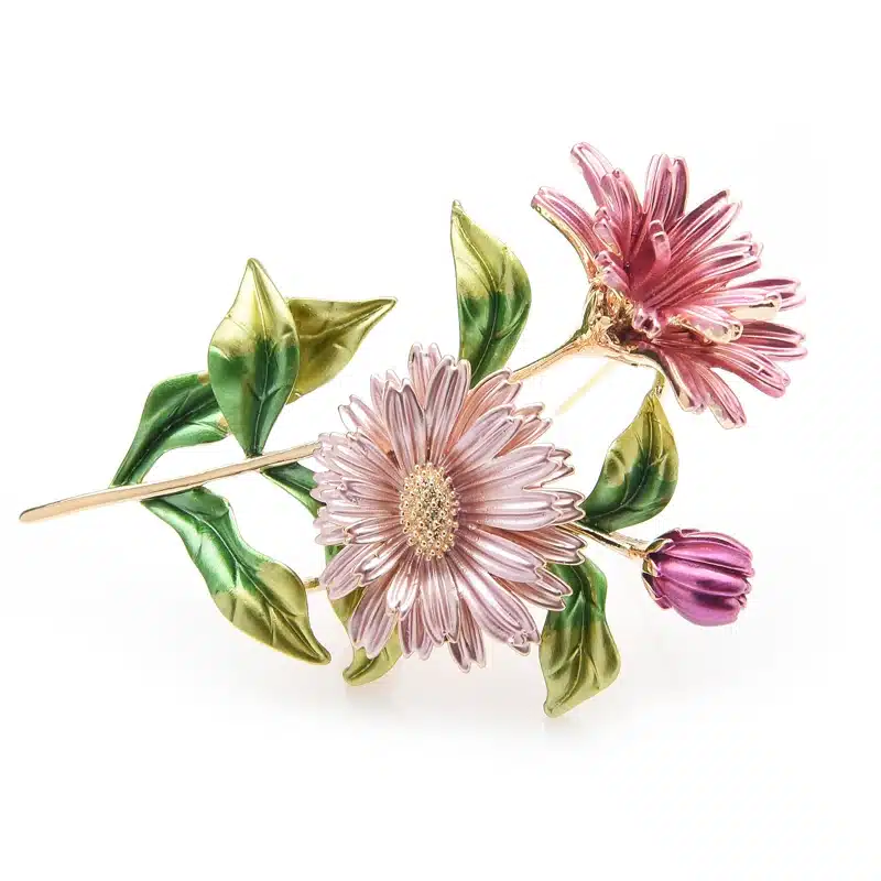 Wuli&baby Pink Daisy Bouquet Enamel Brooches Metal Flowers Weddings Banquet Brooch Pins For Women And Men 11