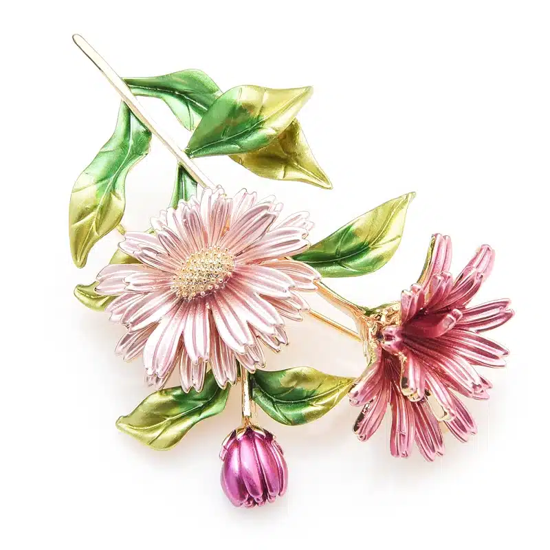 Wuli&baby Pink Daisy Bouquet Enamel Brooches Metal Flowers Weddings Banquet Brooch Pins For Women And Men 12