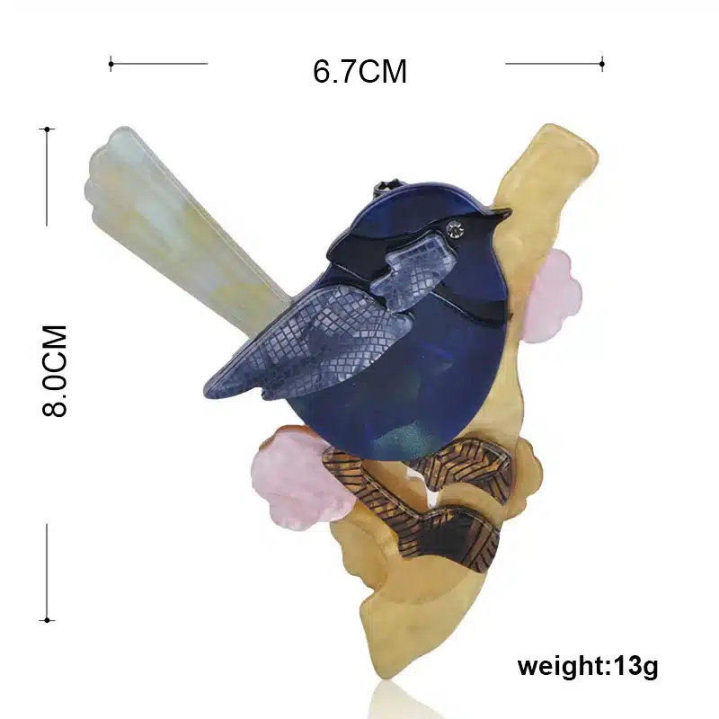 Blucome Vivid Blue Magpie Bird Shape Brooch Colorful Natural Acrylic Corsage Clips Pins Kids Women Suit Scarf Decoration Jewelry 11