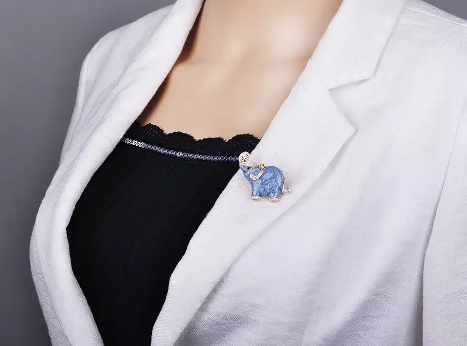 Blucome New Arrival lovely Blue Texture Enamel Elephant Shape Brooch Crystal Pins Brooches For Women Kids Scarf Clothes Jewelry 12