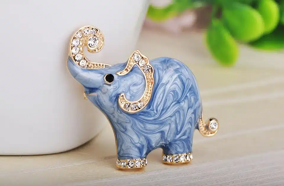Blucome New Arrival lovely Blue Texture Enamel Elephant Shape Brooch Crystal Pins Brooches For Women Kids Scarf Clothes Jewelry 13