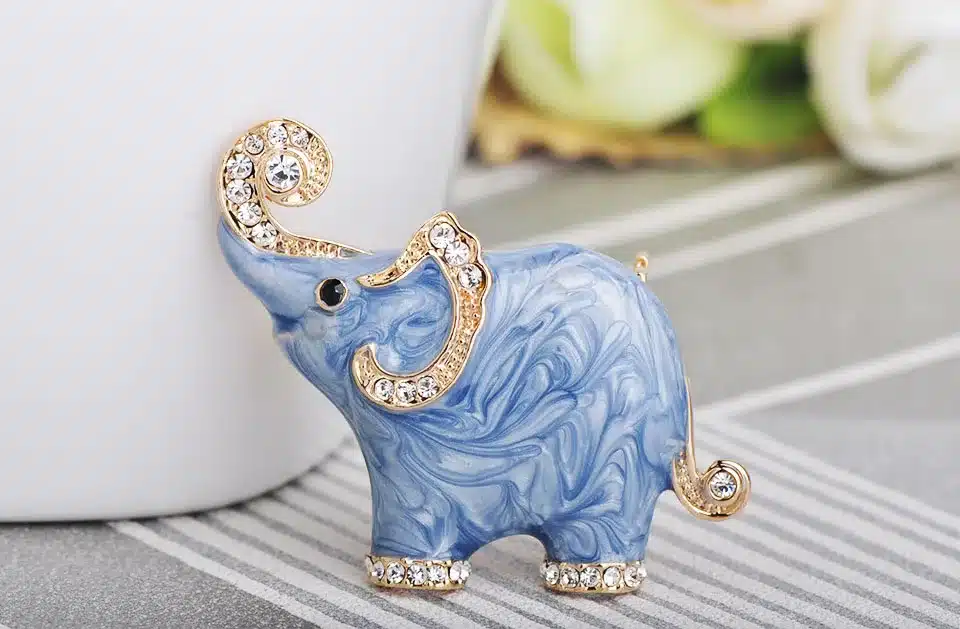 Blucome New Arrival lovely Blue Texture Enamel Elephant Shape Brooch Crystal Pins Brooches For Women Kids Scarf Clothes Jewelry 14