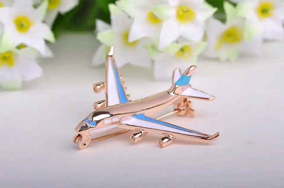 Blucome Cute Little Airplane Brooch Blue Enamel Gold-color Metal Brooches Pin Fighter Aircraft Model Jewelry Suit Clothes Clips 12
