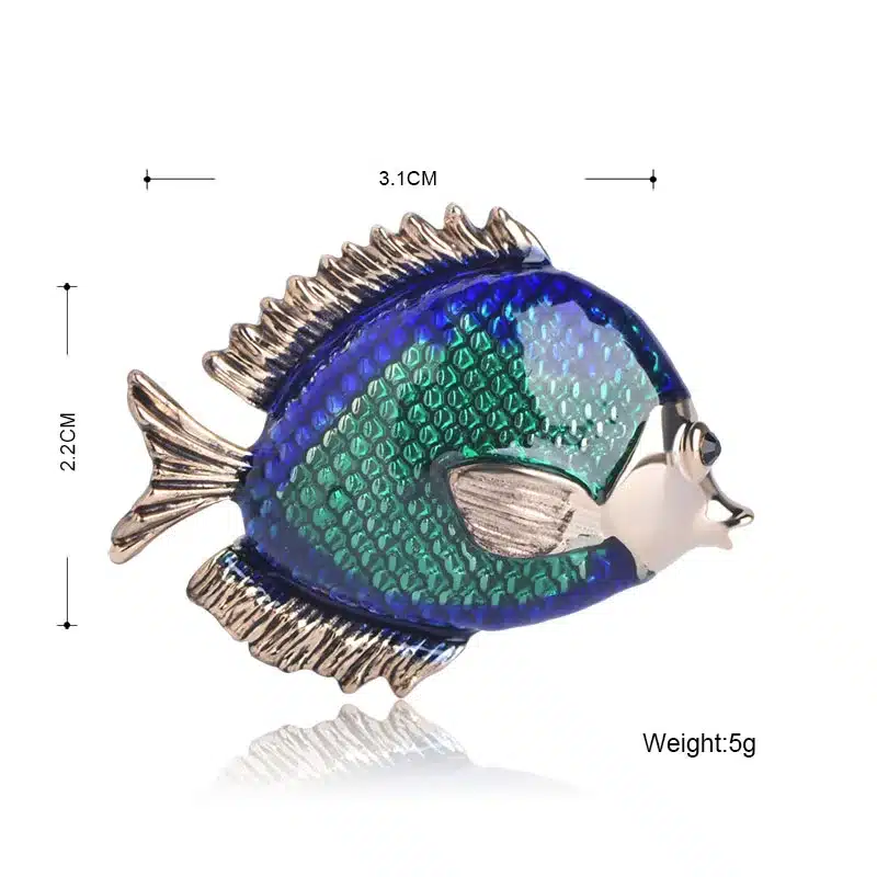 Blues Fashion Sea Fish Shape Brooch Green Enamel Gold Color Brooches Pins Women Jewelry Scarf Clothes Rabbit Buckles Kids Gifts 11