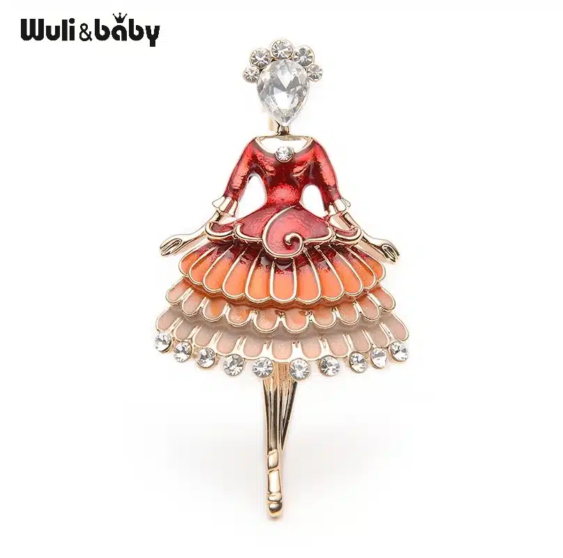 Red Enamel Princess Fairy Brooch Ballet Girl Banquet Dress Suits Scarf Women Brooches Pin Size 5.7*3.4CM 9