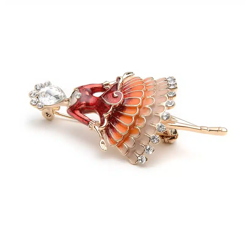 Red Enamel Princess Fairy Brooch Ballet Girl Banquet Dress Suits Scarf Women Brooches Pin Size 5.7*3.4CM 12