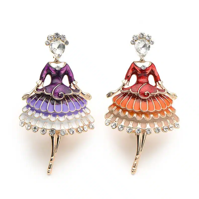 Red Enamel Princess Fairy Brooch Ballet Girl Banquet Dress Suits Scarf Women Brooches Pin Size 5.7*3.4CM 16