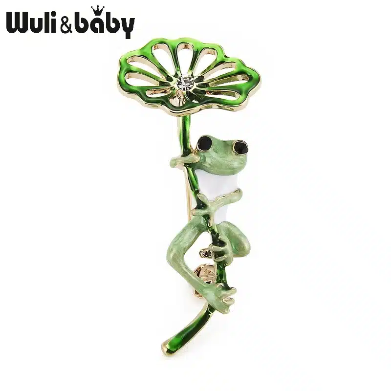 Wuli&baby Classic Purple Green Frog Leaf Brooches Alloy Animal Women's Party Banquet Brooch Girls' Hats Scarf Accessories Gifts 9