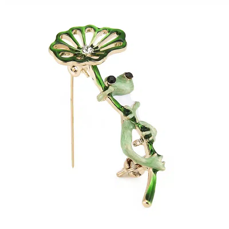 Wuli&baby Classic Purple Green Frog Leaf Brooches Alloy Animal Women's Party Banquet Brooch Girls' Hats Scarf Accessories Gifts 11
