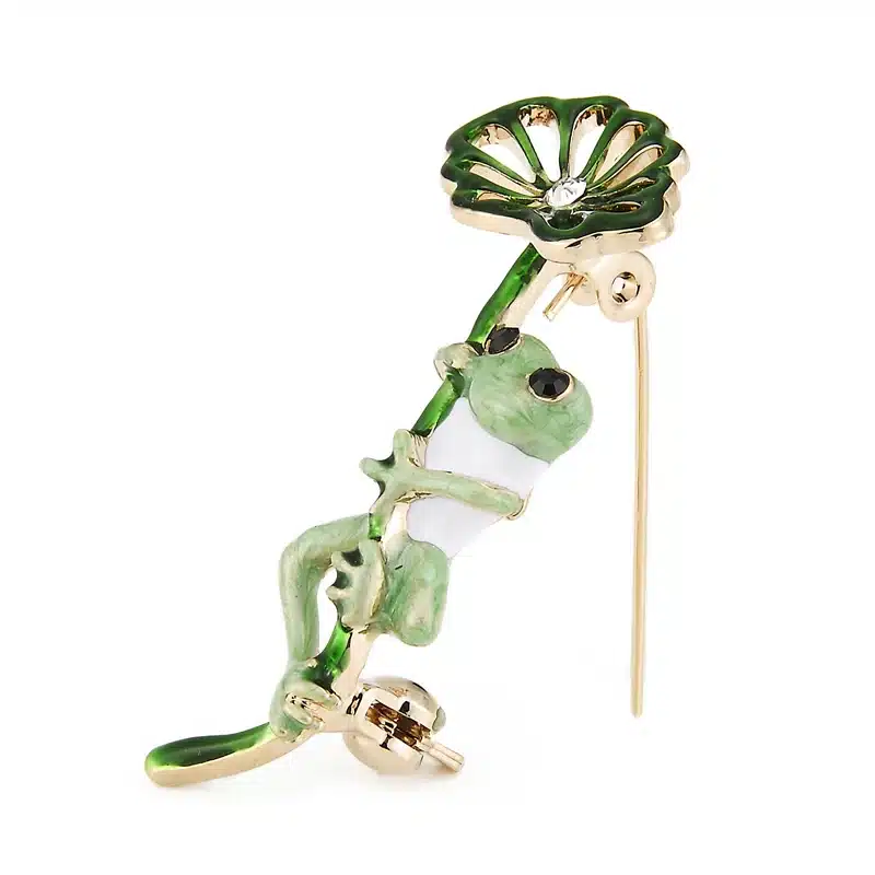 Wuli&baby Classic Purple Green Frog Leaf Brooches Alloy Animal Women's Party Banquet Brooch Girls' Hats Scarf Accessories Gifts 12