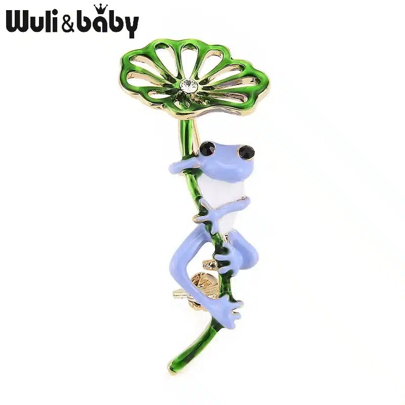 Wuli&baby Classic Purple Green Frog Leaf Brooches Alloy Animal Women's Party Banquet Brooch Girls' Hats Scarf Accessories Gifts 13