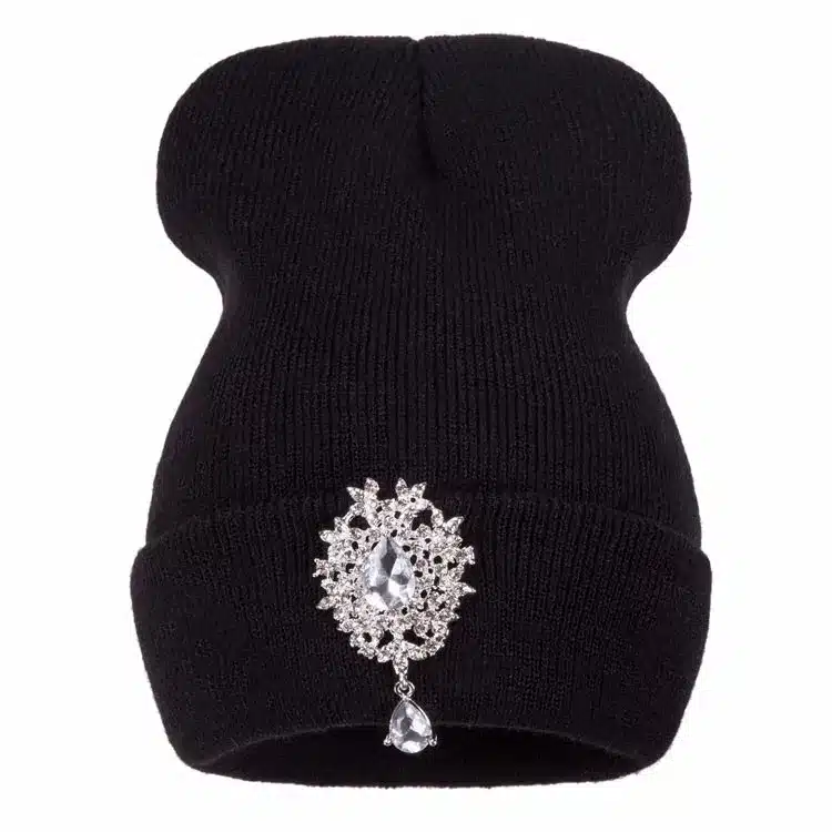 Ralferty 2018 New Winter Hats For Women Warm Knitted Luxury Flower Crystal Beanies Hat Female Skullies Caps Gorras Gorros 1