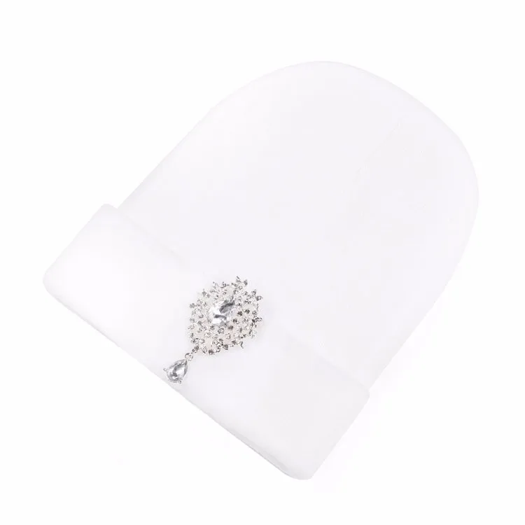 Ralferty 2018 New Winter Hats For Women Warm Knitted Luxury Flower Crystal Beanies Hat Female Skullies Caps Gorras Gorros 7