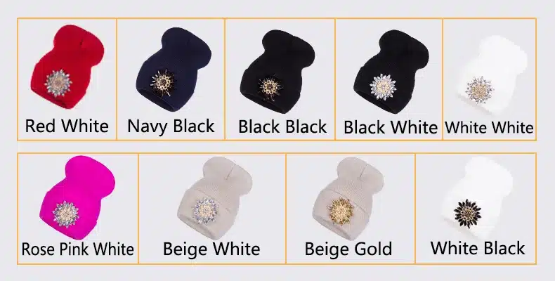 Ralferty 2018 Winter Hats For Women Knitted Luxury Flower Crystal Beanies Hat Female Skullies Caps Black Streetwear Gorras Gorro 3