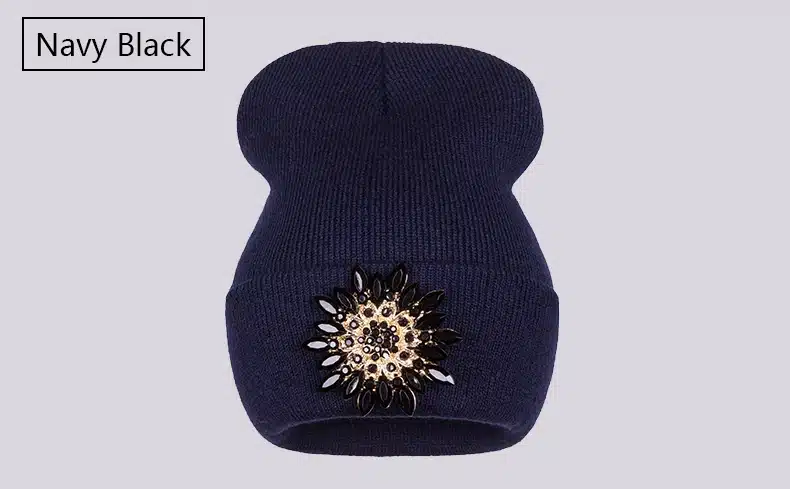 Ralferty 2018 Winter Hats For Women Knitted Luxury Flower Crystal Beanies Hat Female Skullies Caps Black Streetwear Gorras Gorro 5