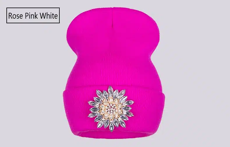 Ralferty 2018 Winter Hats For Women Knitted Luxury Flower Crystal Beanies Hat Female Skullies Caps Black Streetwear Gorras Gorro 8