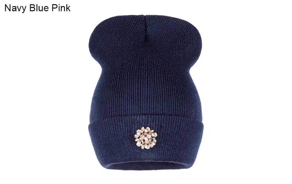 Ralferty Winter Hats For Women Flower Beanies Skullies Female bonnet femme gorros cappelli Cap Beanie gorra Black Acrylic Hat 5