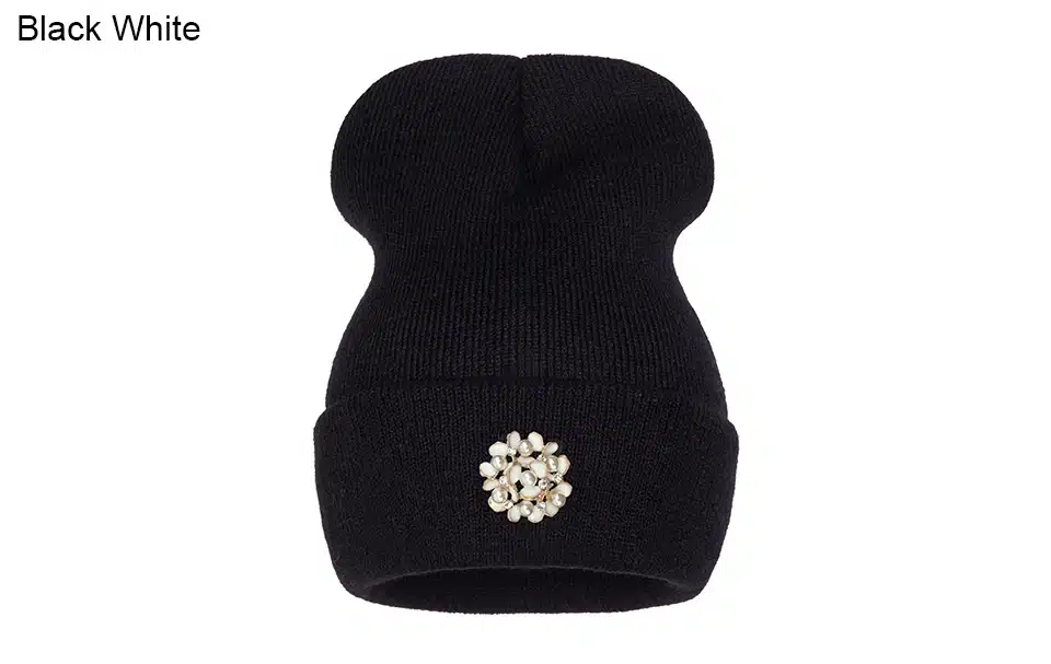 Ralferty Winter Hats For Women Flower Beanies Skullies Female bonnet femme gorros cappelli Cap Beanie gorra Black Acrylic Hat 7