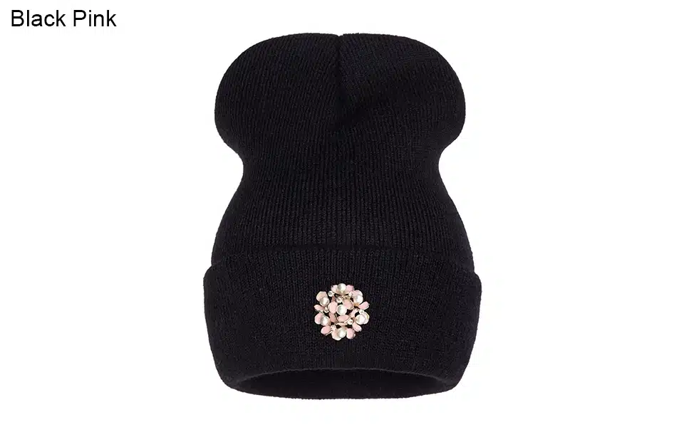 Ralferty Winter Hats For Women Flower Beanies Skullies Female bonnet femme gorros cappelli Cap Beanie gorra Black Acrylic Hat 8
