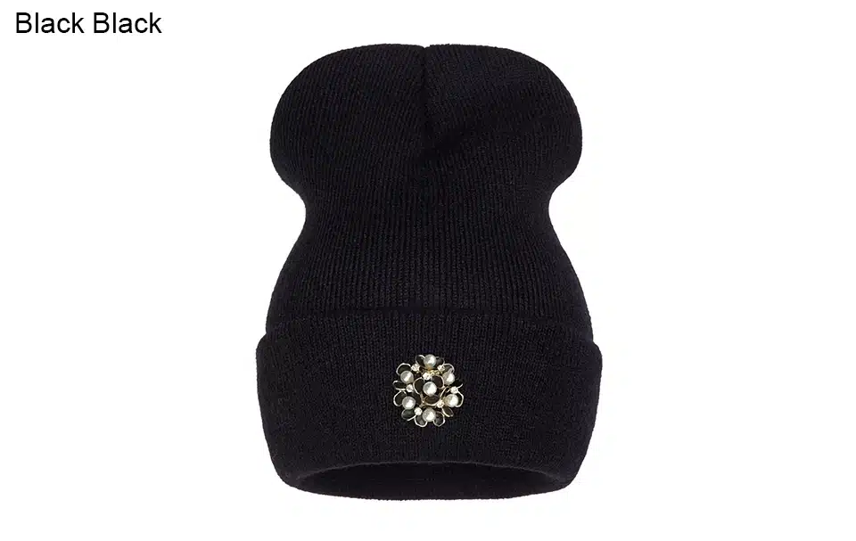 Ralferty Winter Hats For Women Flower Beanies Skullies Female bonnet femme gorros cappelli Cap Beanie gorra Black Acrylic Hat 9
