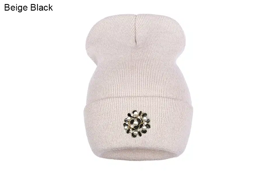 Ralferty Winter Hats For Women Flower Beanies Skullies Female bonnet femme gorros cappelli Cap Beanie gorra Black Acrylic Hat 18