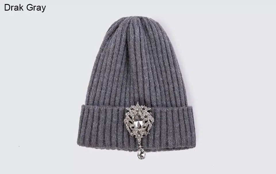 Ralferty Knitted Winter Hat Women Skullies Beanies Ladies Luxury Crystal Hats Cap Autumn Warm Skull beanie Black bonnet femme 3