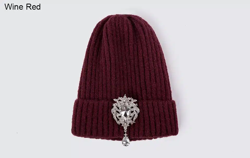 Ralferty Knitted Winter Hat Women Skullies Beanies Ladies Luxury Crystal Hats Cap Autumn Warm Skull beanie Black bonnet femme 4