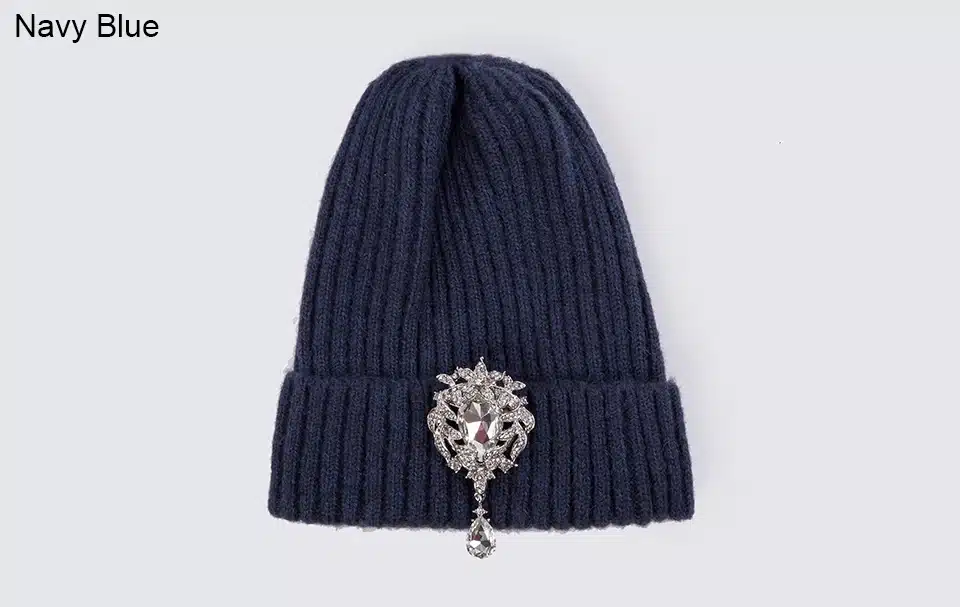 Ralferty Knitted Winter Hat Women Skullies Beanies Ladies Luxury Crystal Hats Cap Autumn Warm Skull beanie Black bonnet femme 5