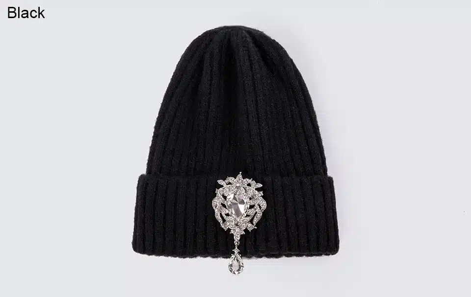 Ralferty Knitted Winter Hat Women Skullies Beanies Ladies Luxury Crystal Hats Cap Autumn Warm Skull beanie Black bonnet femme 7