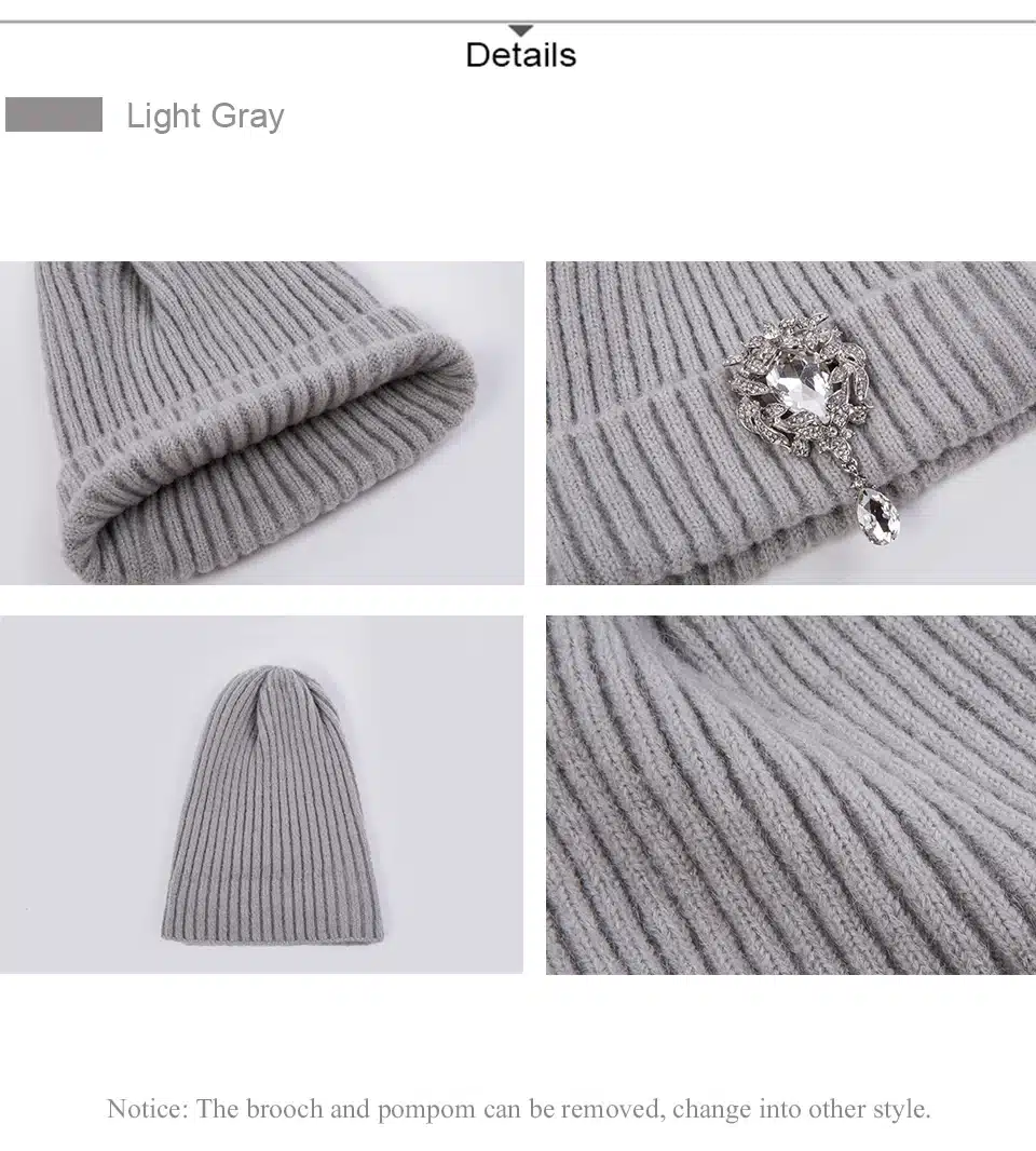 Ralferty Knitted Winter Hat Women Skullies Beanies Ladies Luxury Crystal Hats Cap Autumn Warm Skull beanie Black bonnet femme 8