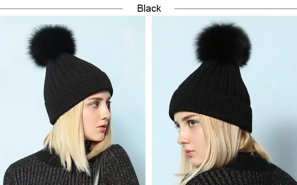 Ralferty Warm Winter Hat For Women Beanie Knitted Rabbit Hats Real Fox Fur Pompom Skullies Pom Pom Cap Ski bonnet femme gorros 4