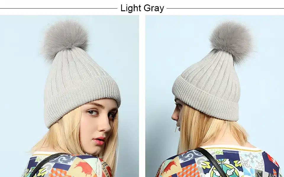 Ralferty Warm Winter Hat For Women Beanie Knitted Rabbit Hats Real Fox Fur Pompom Skullies Pom Pom Cap Ski bonnet femme gorros 6