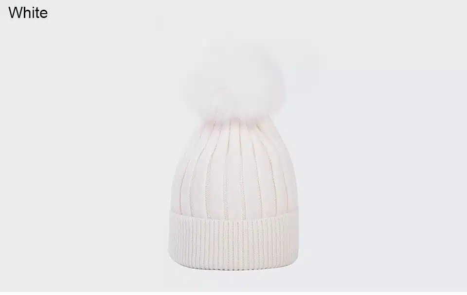 Ralferty Warm Winter Hat For Women Beanie Knitted Rabbit Hats Real Fox Fur Pompom Skullies Pom Pom Cap Ski bonnet femme gorros 13