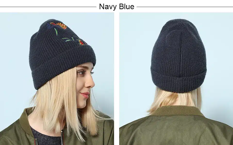 Ralferty Stylish Women Winter Hat Cap Knitted Hats For Women Casual Embroidery Skullies Beanies Female Floral Bonnet Bonet 2017 2