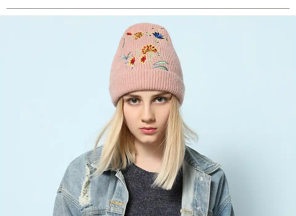 Ralferty Stylish Women Winter Hat Cap Knitted Hats For Women Casual Embroidery Skullies Beanies Female Floral Bonnet Bonet 2017 3