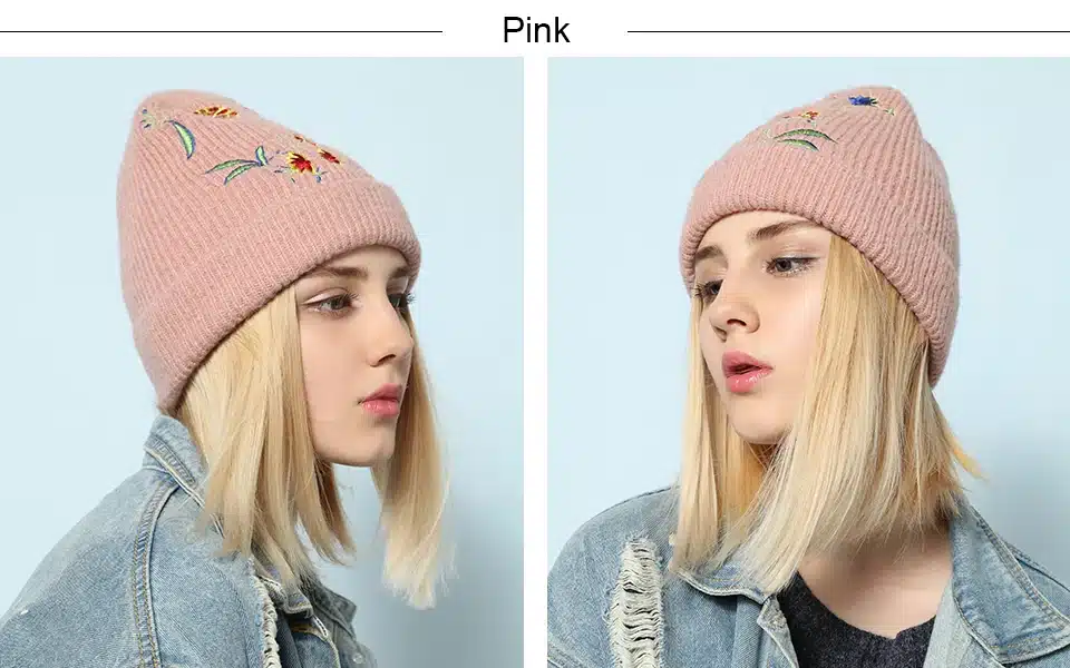 Ralferty Stylish Women Winter Hat Cap Knitted Hats For Women Casual Embroidery Skullies Beanies Female Floral Bonnet Bonet 2017 4