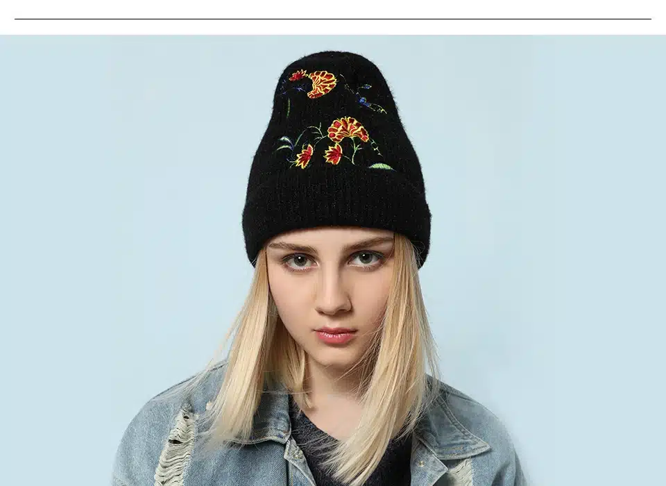 Ralferty Stylish Women Winter Hat Cap Knitted Hats For Women Casual Embroidery Skullies Beanies Female Floral Bonnet Bonet 2017 5
