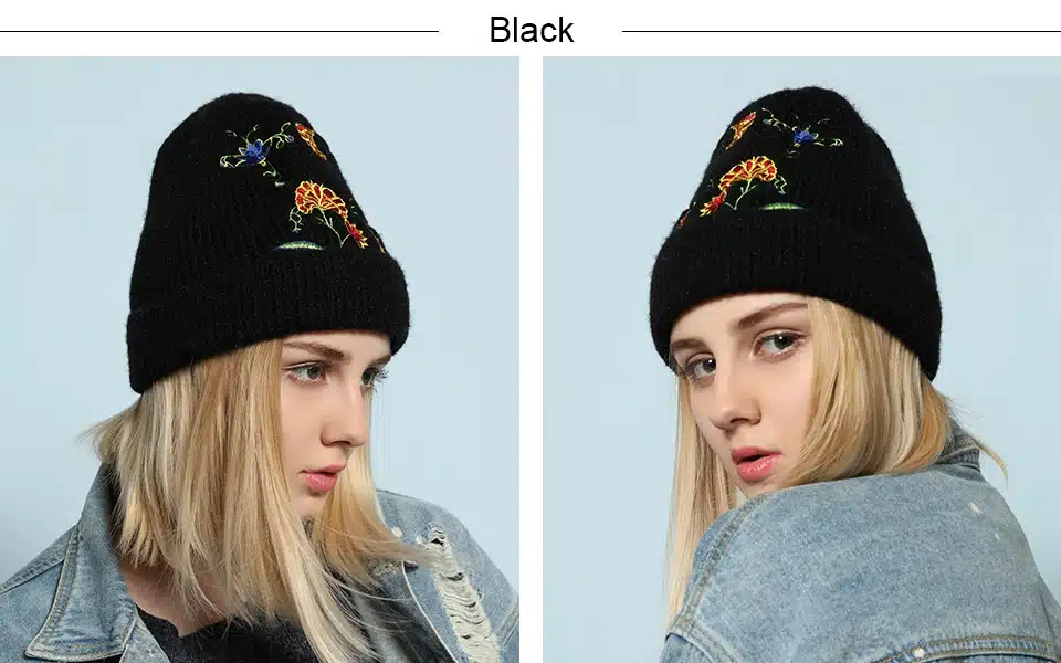 Ralferty Stylish Women Winter Hat Cap Knitted Hats For Women Casual Embroidery Skullies Beanies Female Floral Bonnet Bonet 2017 6