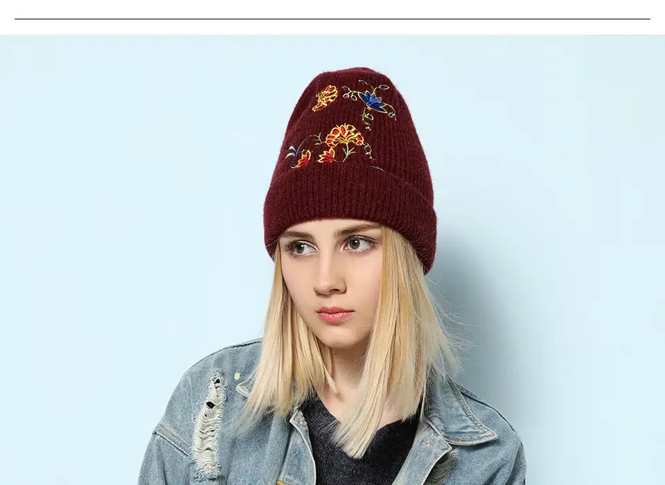 Ralferty Stylish Women Winter Hat Cap Knitted Hats For Women Casual Embroidery Skullies Beanies Female Floral Bonnet Bonet 2017 7