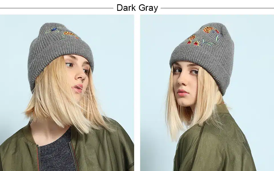 Ralferty Stylish Women Winter Hat Cap Knitted Hats For Women Casual Embroidery Skullies Beanies Female Floral Bonnet Bonet 2017 10